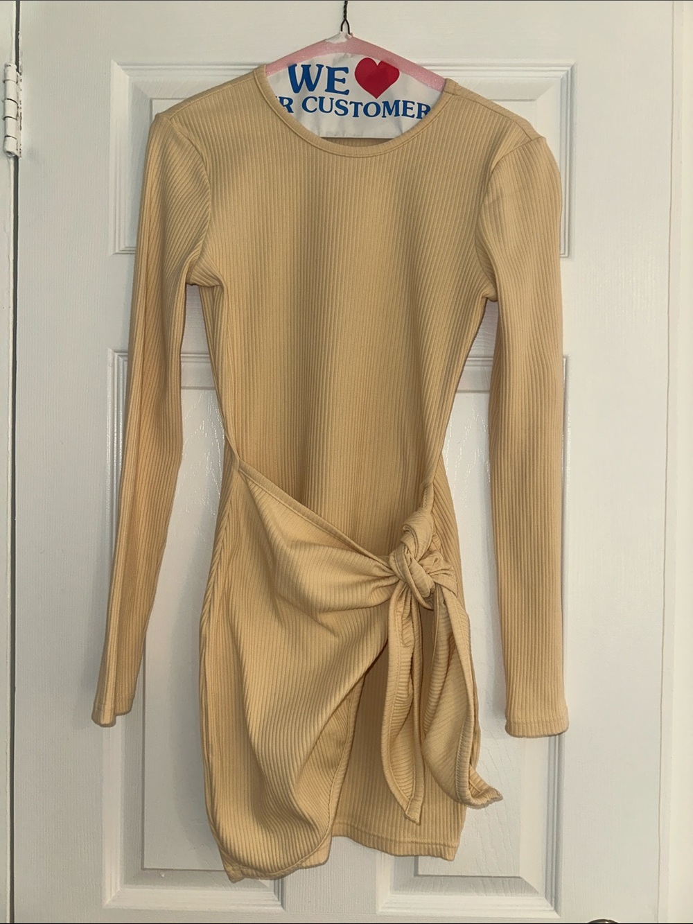 superdown Long Sleeve Ribbed Tie-Waist Dress in Cream
